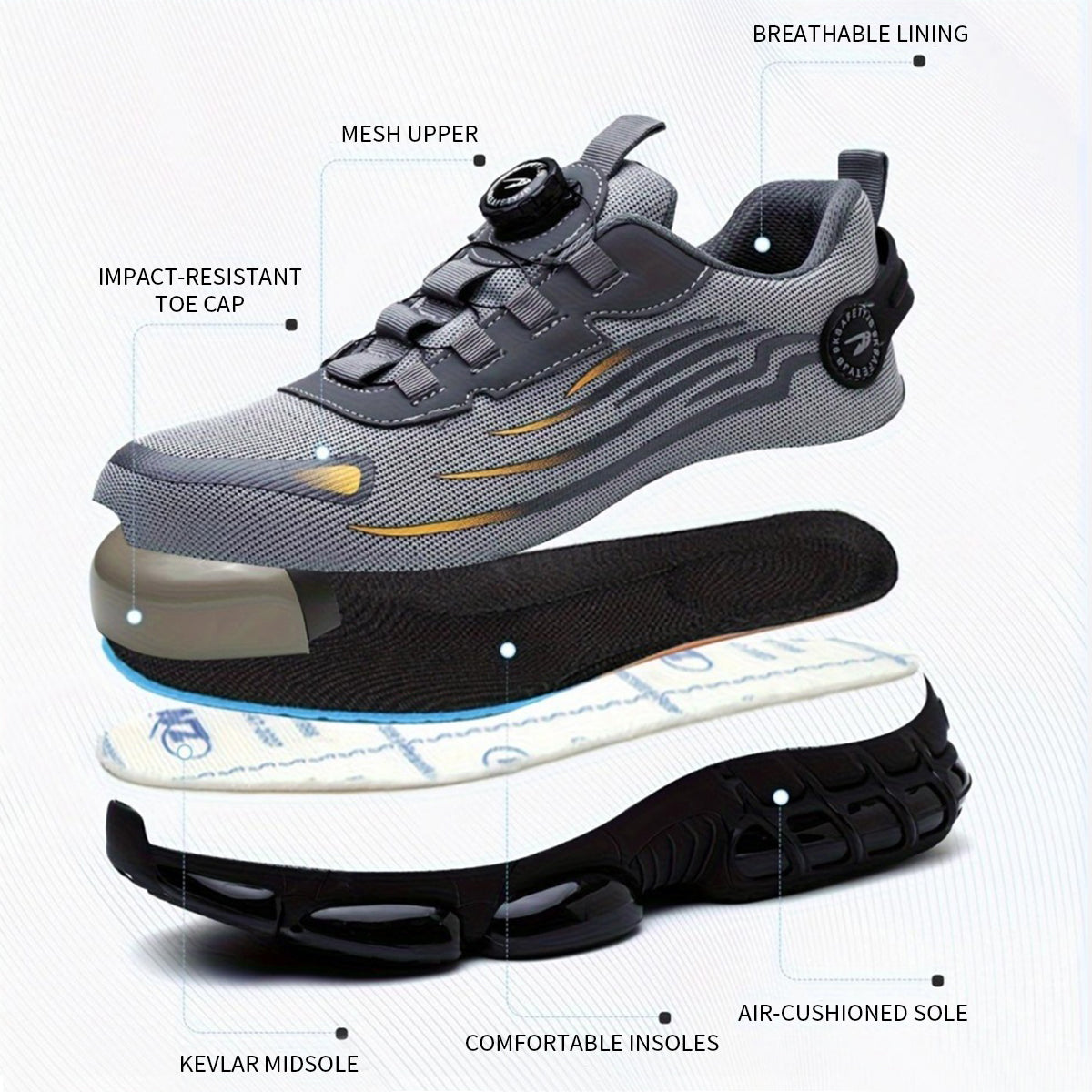 Men's Casual Lace Up Low Top Sneakers, Lightweight Breathable Comfortable Non-slip Sneakers, Fashionable Anti-smash Sports Shoes for Daily Wear