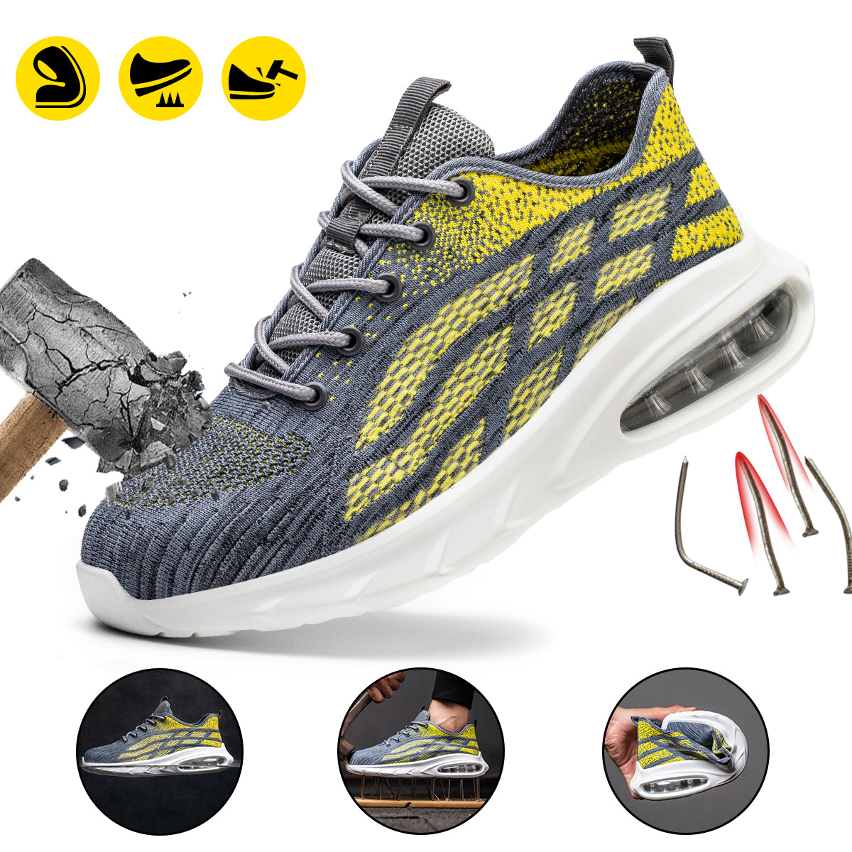 Men's Steel Toe Safety Shoes, Lightweight Breathable Comfortable Sports Sneakers, Anti-smash Anti-puncture Durable Protective Shoes for Daily Work, Closed