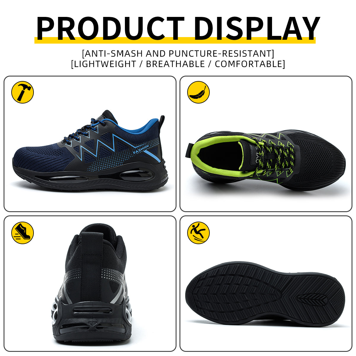 Professional Men's Safety Work Boots, Steel Toe Anti-Smash, Anti-Slip Sole, Puncture-Resistant, Breathable Comfort for Long Shifts, Industrial Protection, Work Safety Footwear