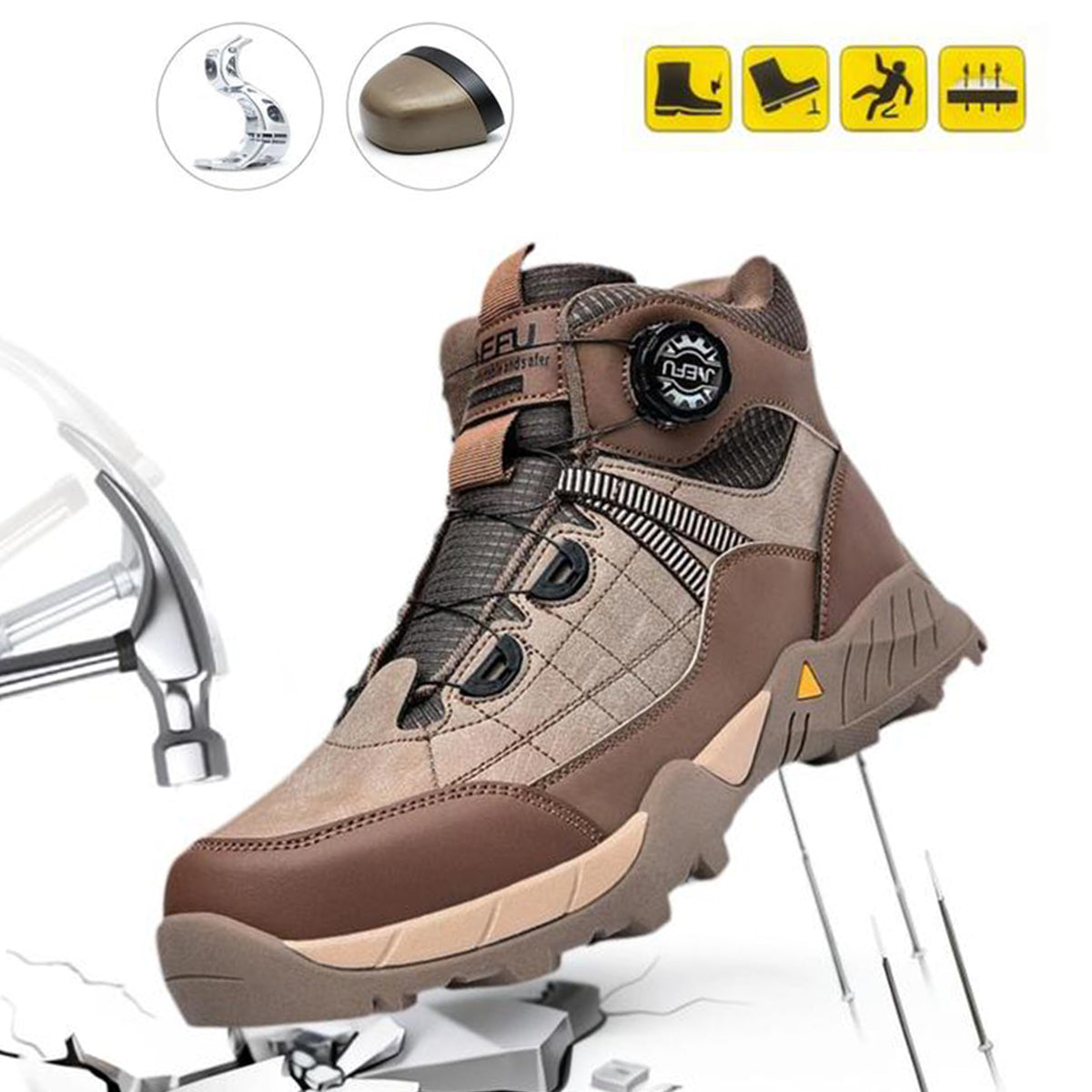 Men's Casual Lace Up Mid Top Sneakers, Fashionable Anti-smash Safety Shoes for Industrial Construction, Daily Work Shoes, Comfortable Work Boot, Boy
