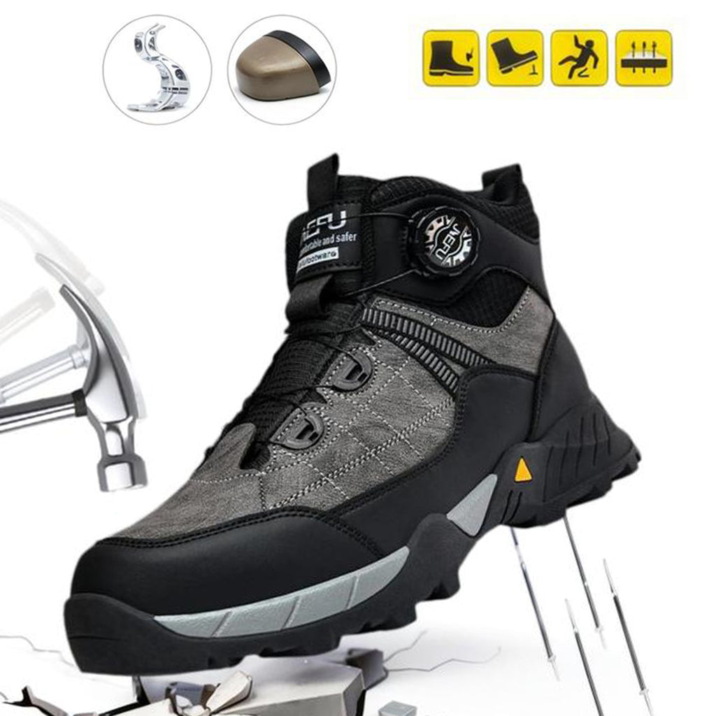 Men's Casual Lace Up Mid Top Sneakers, Fashionable Anti-smash Safety Shoes for Industrial Construction, Daily Work Shoes, Comfortable Work Boot, Boy