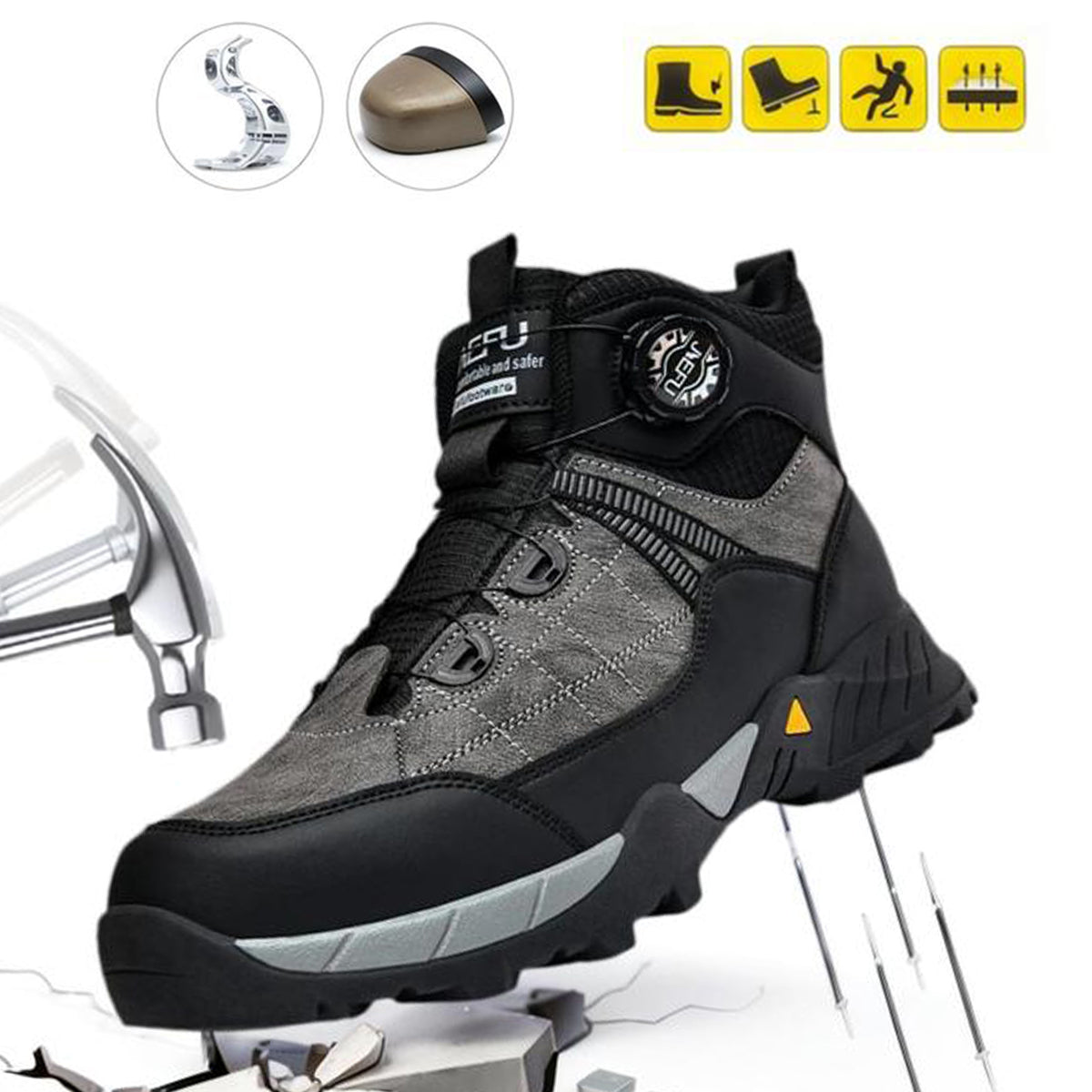 Men's Casual Lace Up Mid Top Sneakers, Fashionable Anti-smash Safety Shoes for Industrial Construction, Daily Work Shoes, Comfortable Work Boot, Boy