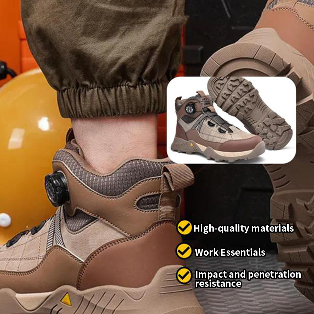 Men's Casual Lace Up Mid Top Sneakers, Fashionable Anti-smash Safety Shoes for Industrial Construction, Daily Work Shoes, Comfortable Work Boot, Boy