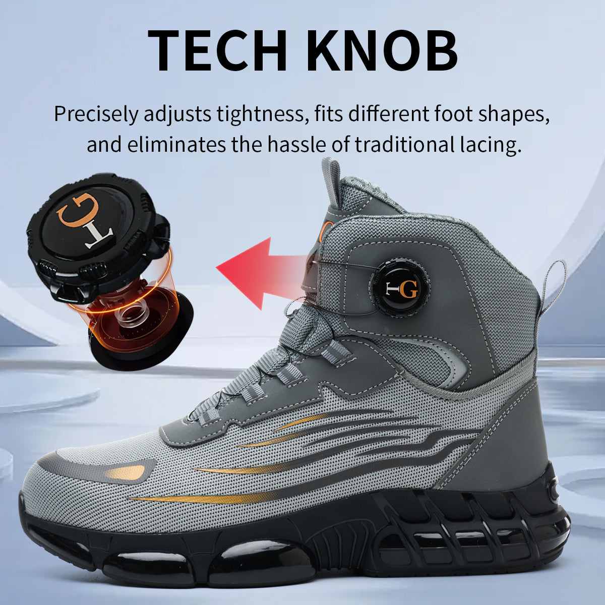 Men's Lace-Up Mid-top Puncture & Smash Resistant Safety Shoes, Lightweight Steel Toe Sneakers, Non-slip Safety Shoes, Puncture-resistant Composite Steel Toe Shoes, Boy