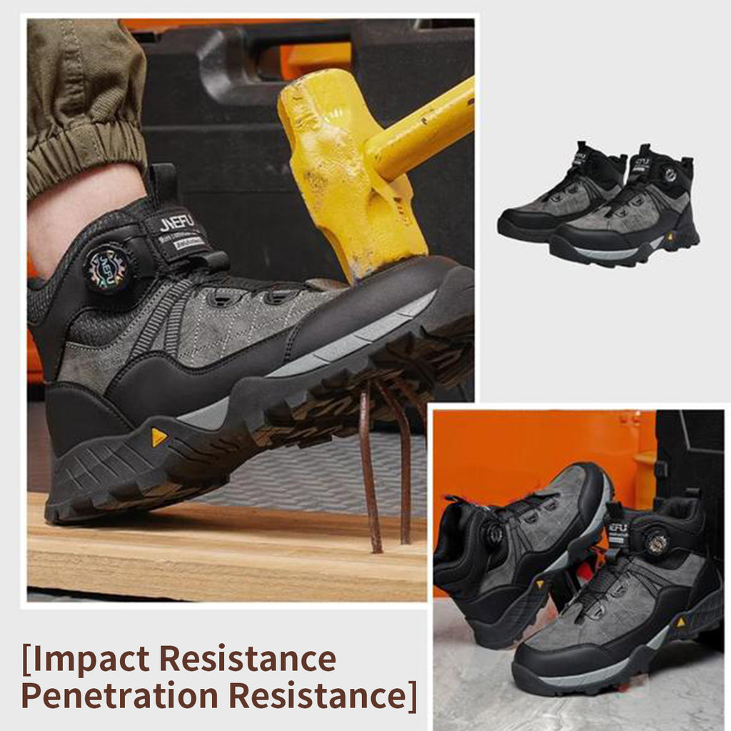 Men's Casual Lace Up Mid Top Sneakers, Fashionable Anti-smash Safety Shoes for Industrial Construction, Daily Work Shoes, Comfortable Work Boot, Boy