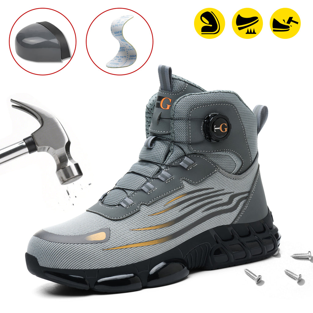 Men's Lace-Up Mid-top Puncture & Smash Resistant Safety Shoes, Lightweight Steel Toe Sneakers, Non-slip Safety Shoes, Puncture-resistant Composite Steel Toe Shoes, Boy