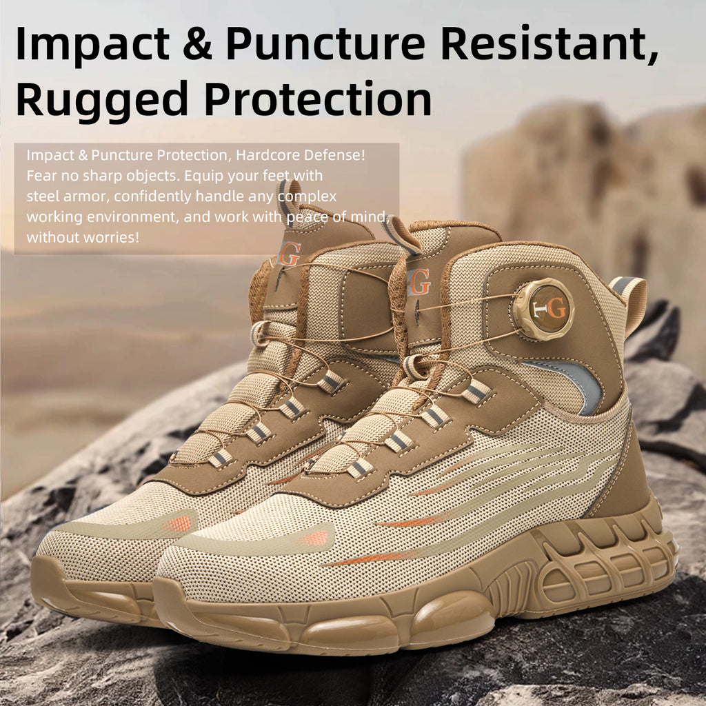 Men's Lace-Up Mid-top Puncture & Smash Resistant Safety Shoes, Lightweight Steel Toe Sneakers, Non-slip Safety Shoes, Puncture-resistant Composite Steel Toe Shoes, Boy