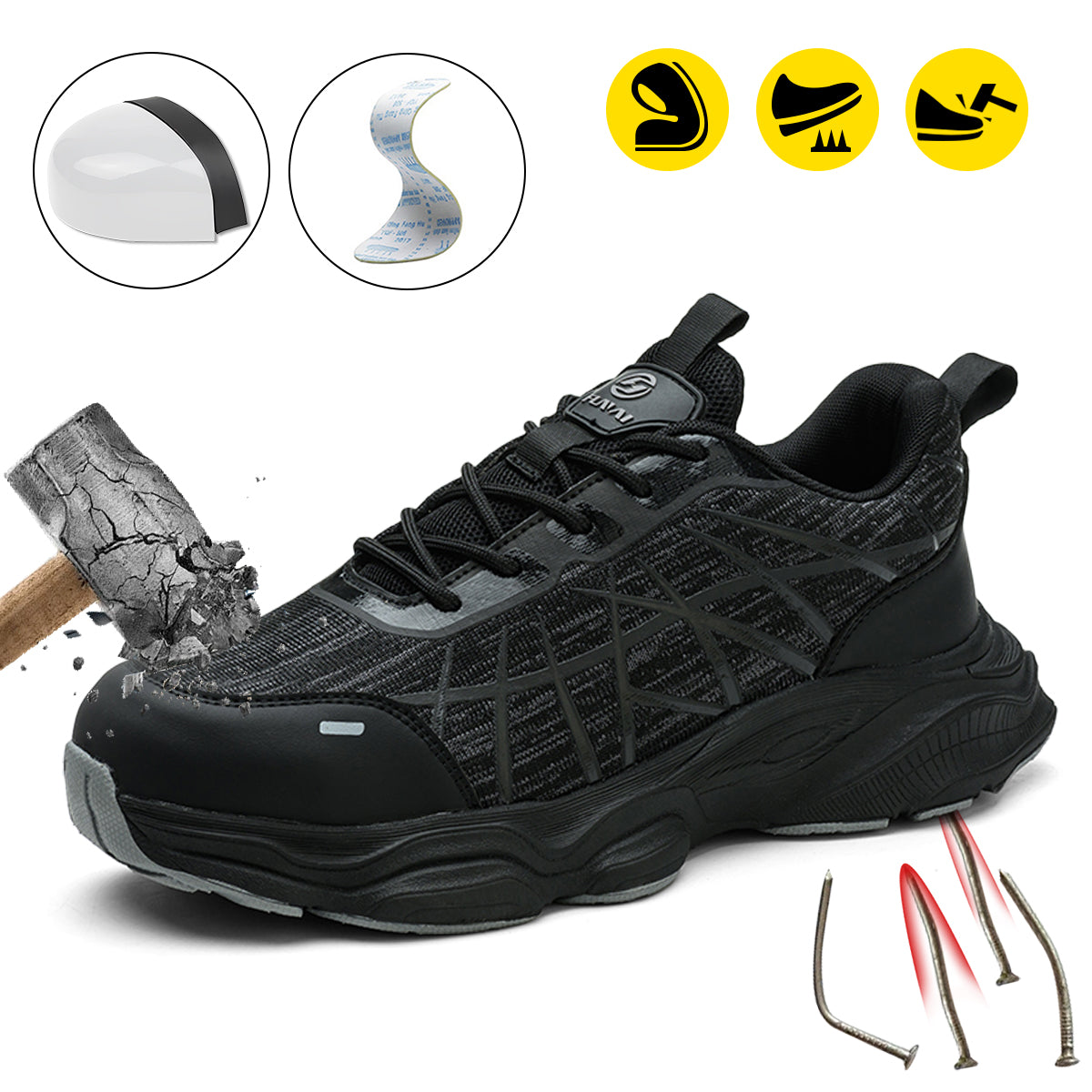 Men's Casual Lace Up Low Top Sneakers, Lightweight Work Safety Shoes, Puncture-proof Safety Security Shoes, Anti-smash Work Sneaker, Boy