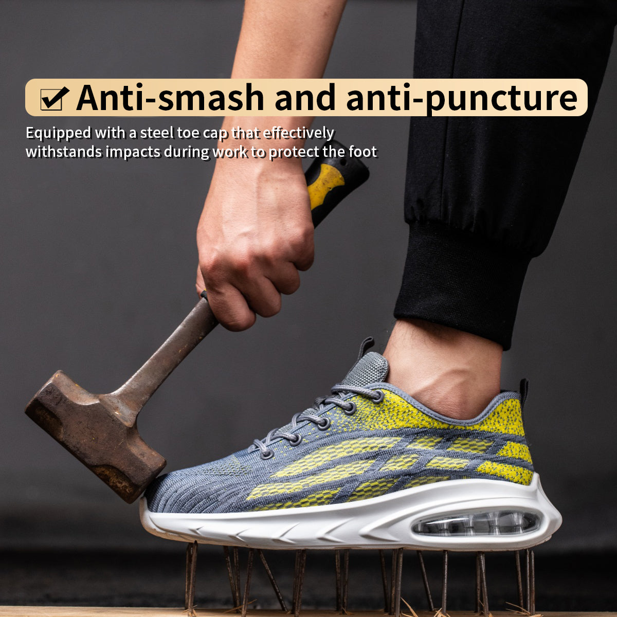 Men's Steel Toe Safety Shoes, Lightweight Breathable Comfortable Sports Sneakers, Anti-smash Anti-puncture Durable Protective Shoes for Daily Work, Closed