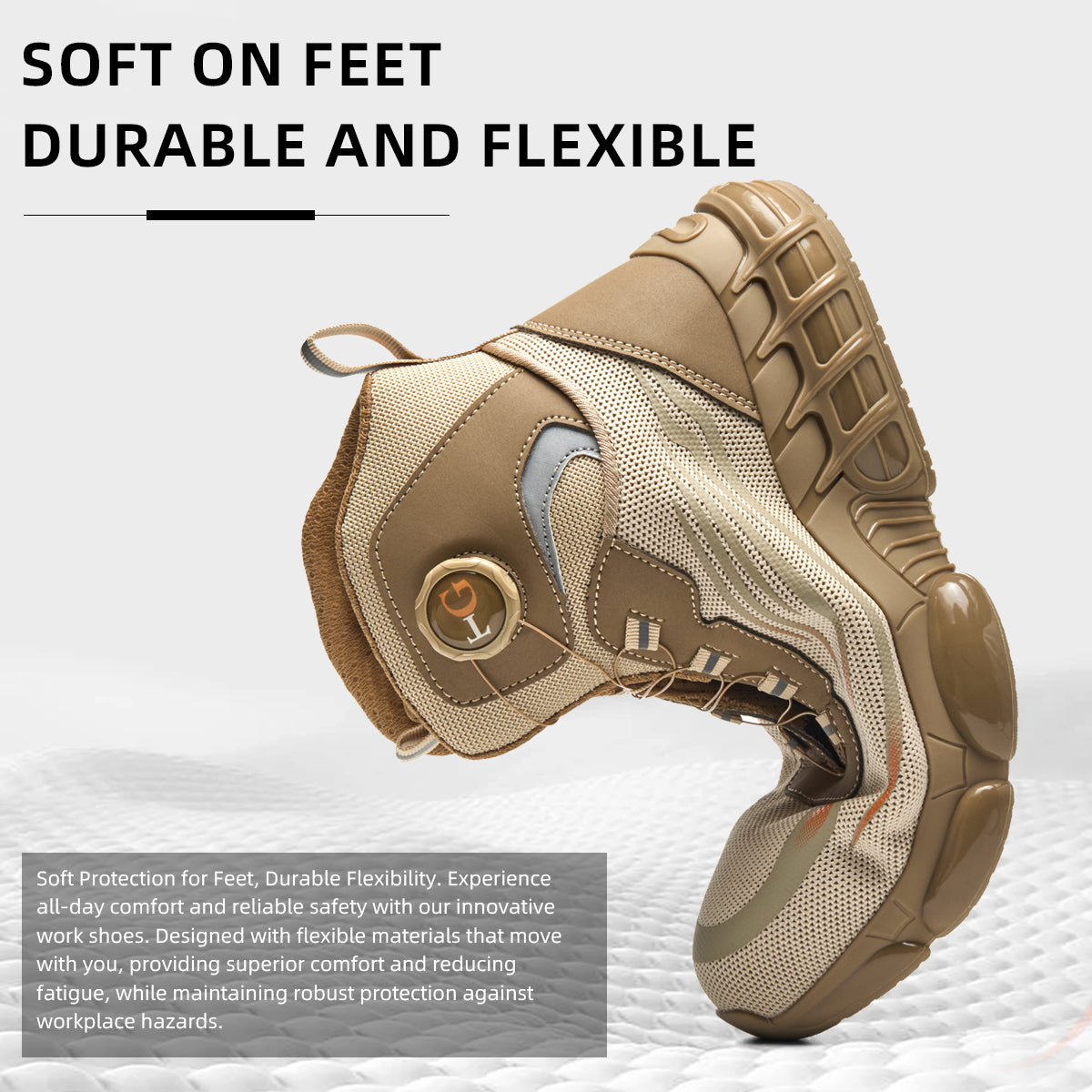 Men's Lace-Up Mid-top Puncture & Smash Resistant Safety Shoes, Lightweight Steel Toe Sneakers, Non-slip Safety Shoes, Puncture-resistant Composite Steel Toe Shoes, Boy